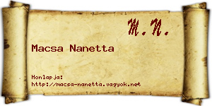 Macsa Nanetta névjegykártya